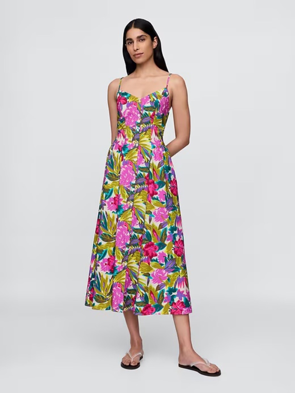 GAP Floral V-Neck Pink & Green Maxi Dress